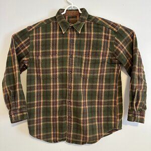 St. John's Bay Casual Button Down Mens Large Green Brown Brawny Flannel Shacket